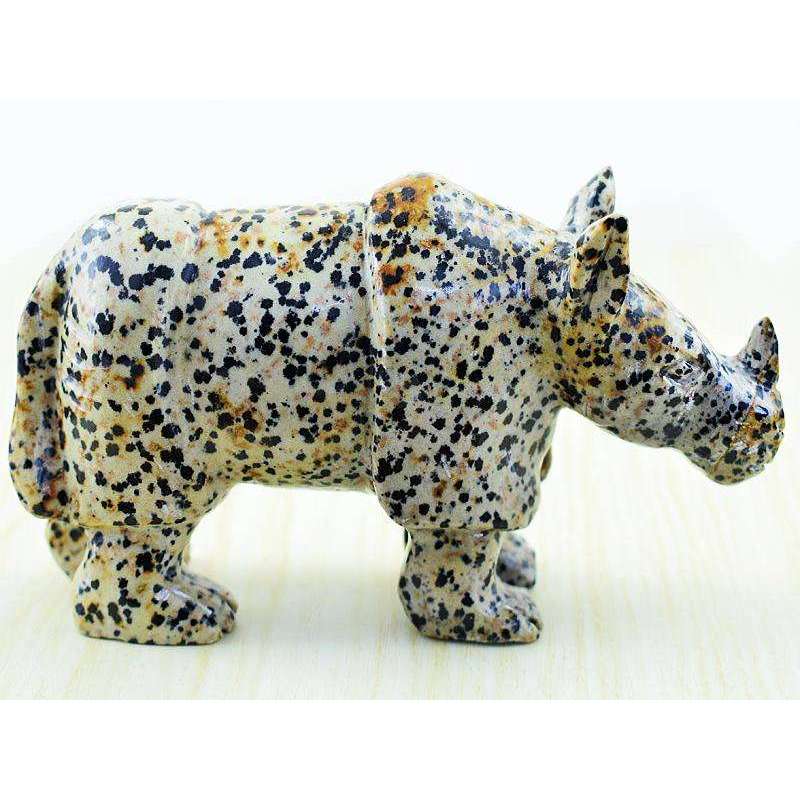 gemsmore:Hand Carved Dalmation Jasper Rhino - Exclusive