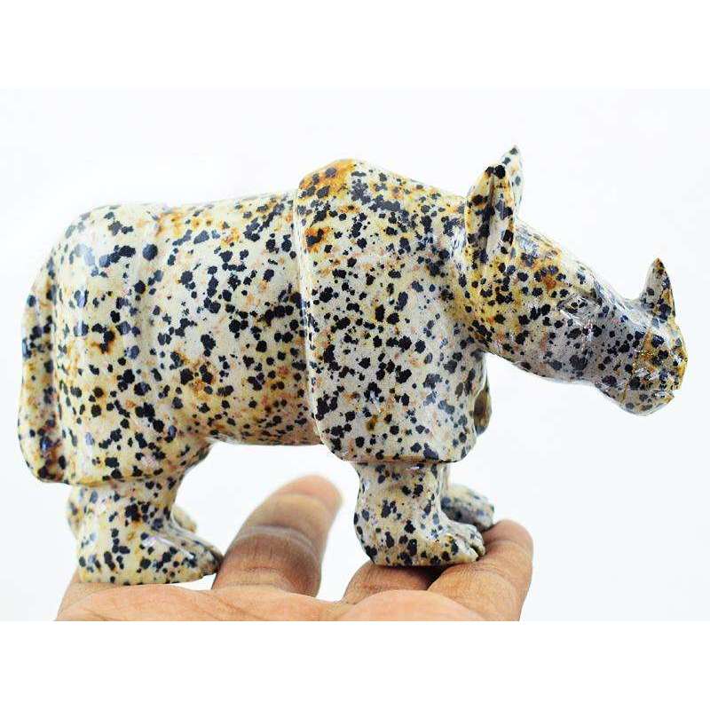 gemsmore:Hand Carved Dalmation Jasper Rhino - Exclusive