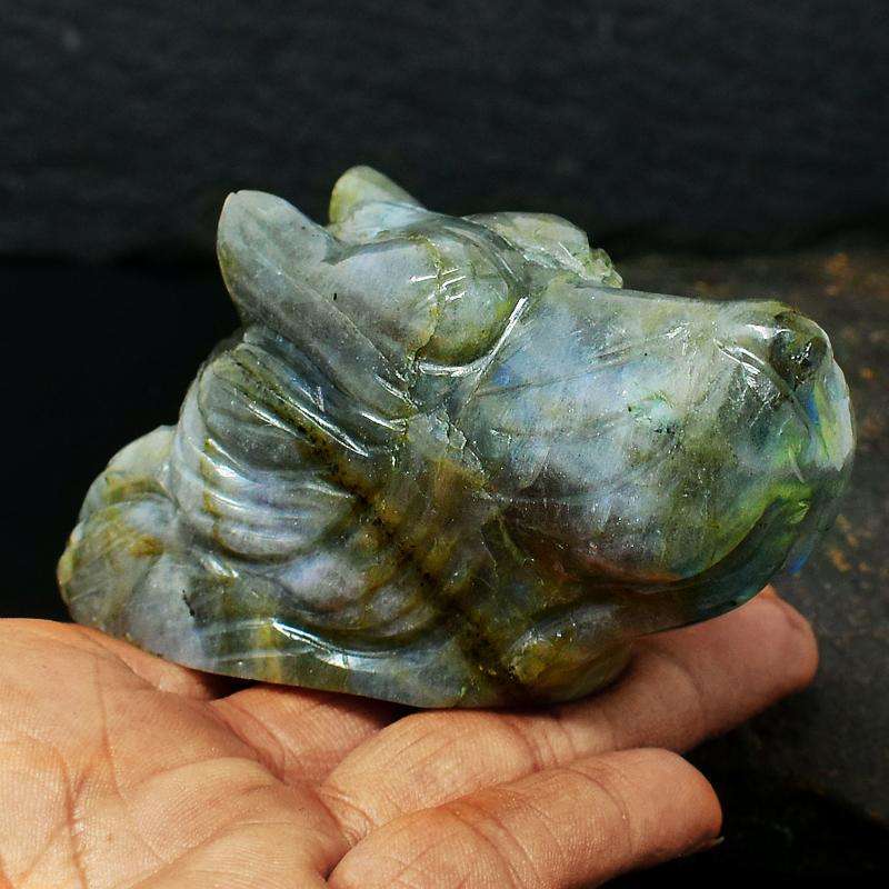 gemsmore:Hand Carved Labradorite Dog Head - Genuine