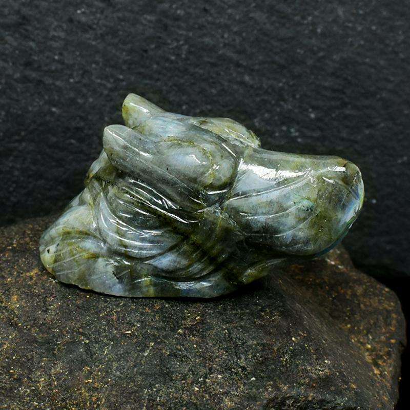 gemsmore:Hand Carved Labradorite Dog Head - Genuine