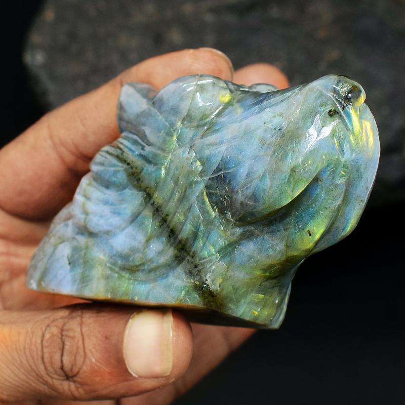 gemsmore:Hand Carved Labradorite Dog Head - Genuine