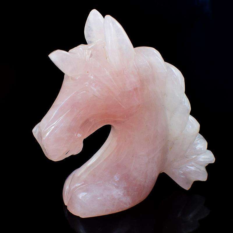 gemsmore:Hand Carved Pink Rose Quartz Gemstone Horse Bust