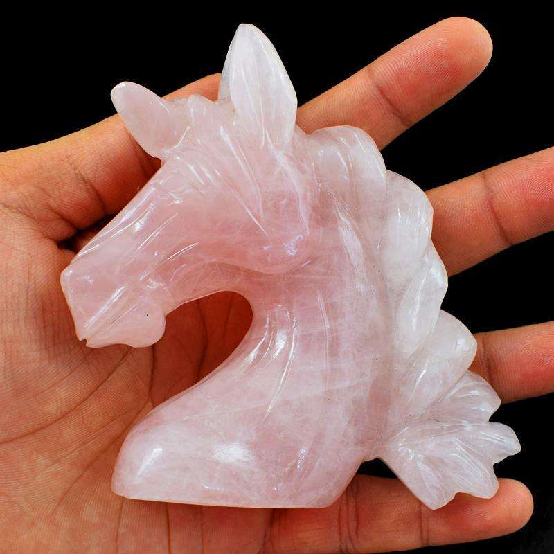 gemsmore:Hand Carved Pink Rose Quartz Gemstone Horse Bust