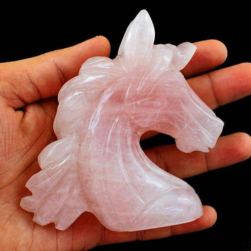 gemsmore:Hand Carved Pink Rose Quartz Gemstone Horse Bust