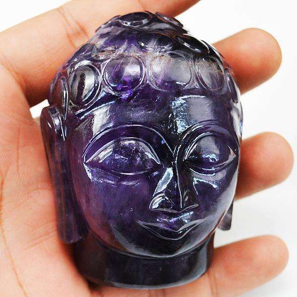 gemsmore:Hand Carved Purple Amethyst Buddha Head