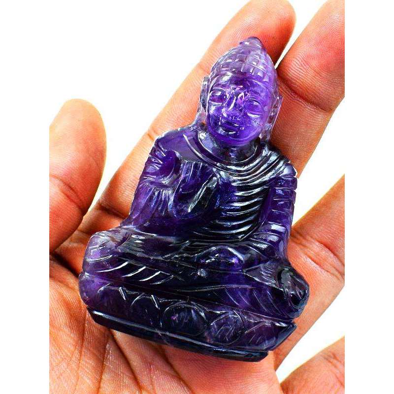 gemsmore:Hand Carved Purple Amethyst Buddha Idol