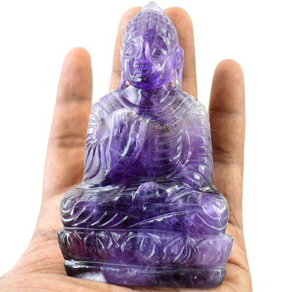 gemsmore:Hand Carved Purple Amethyst Lord Buddha Idol