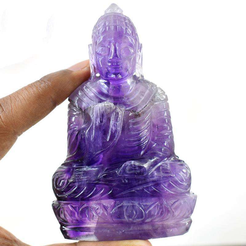 gemsmore:Hand Carved Purple Amethyst Lord Buddha Idol