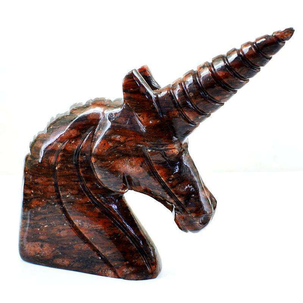 gemsmore:Hand Carved Red Garnet Unicorn Head Gemstone