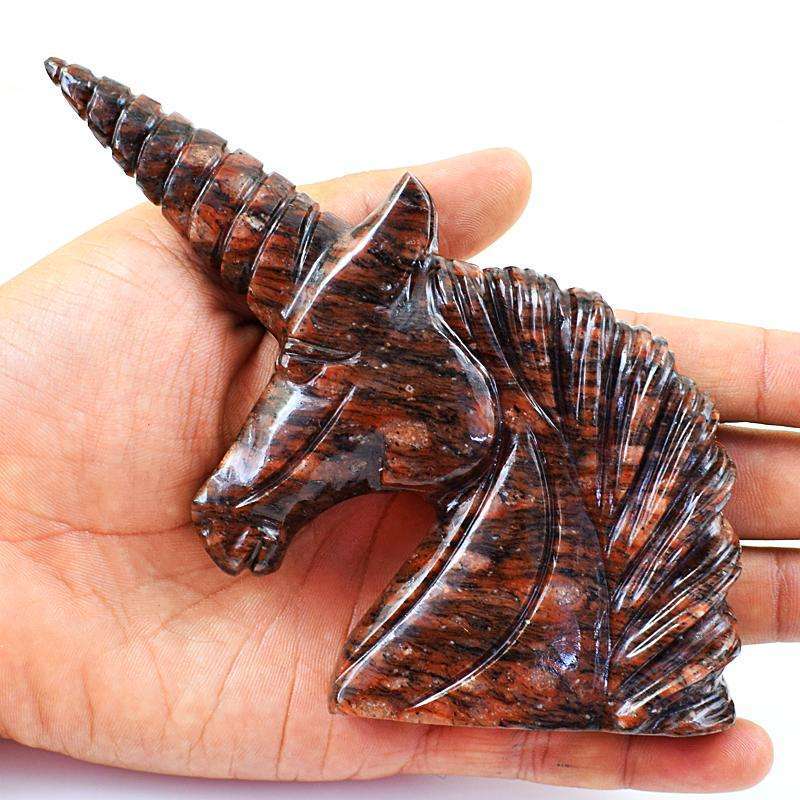 gemsmore:Hand Carved Red Garnet Unicorn Head Gemstone