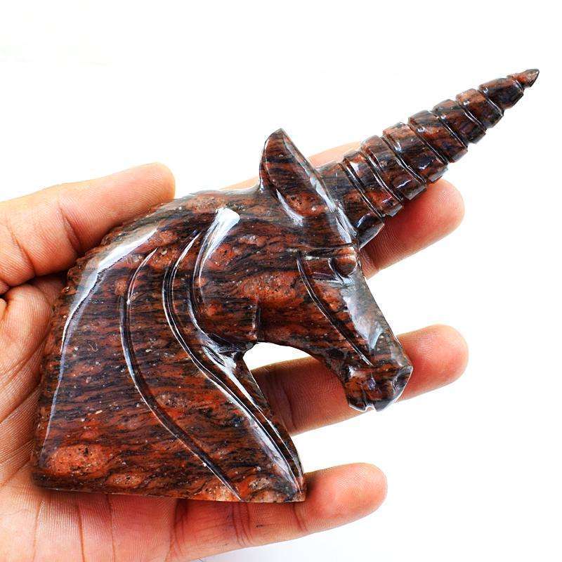 gemsmore:Hand Carved Red Garnet Unicorn Head Gemstone