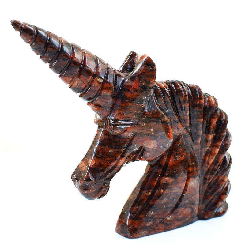 gemsmore:Hand Carved Red Garnet Unicorn Head Gemstone