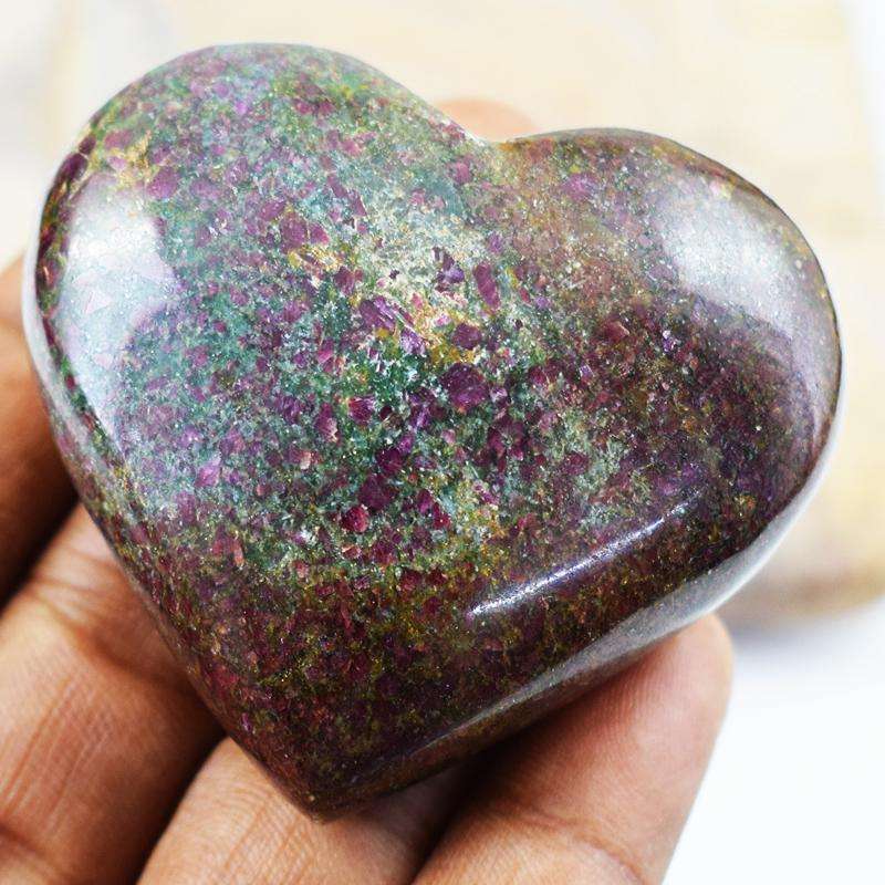 gemsmore:Hand Carved Ruby Zoisite Heart Shape Cabochon