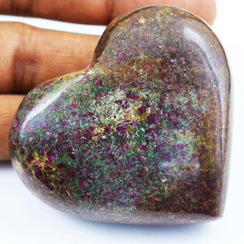 gemsmore:Hand Carved Ruby Zoisite Heart Shape Cabochon