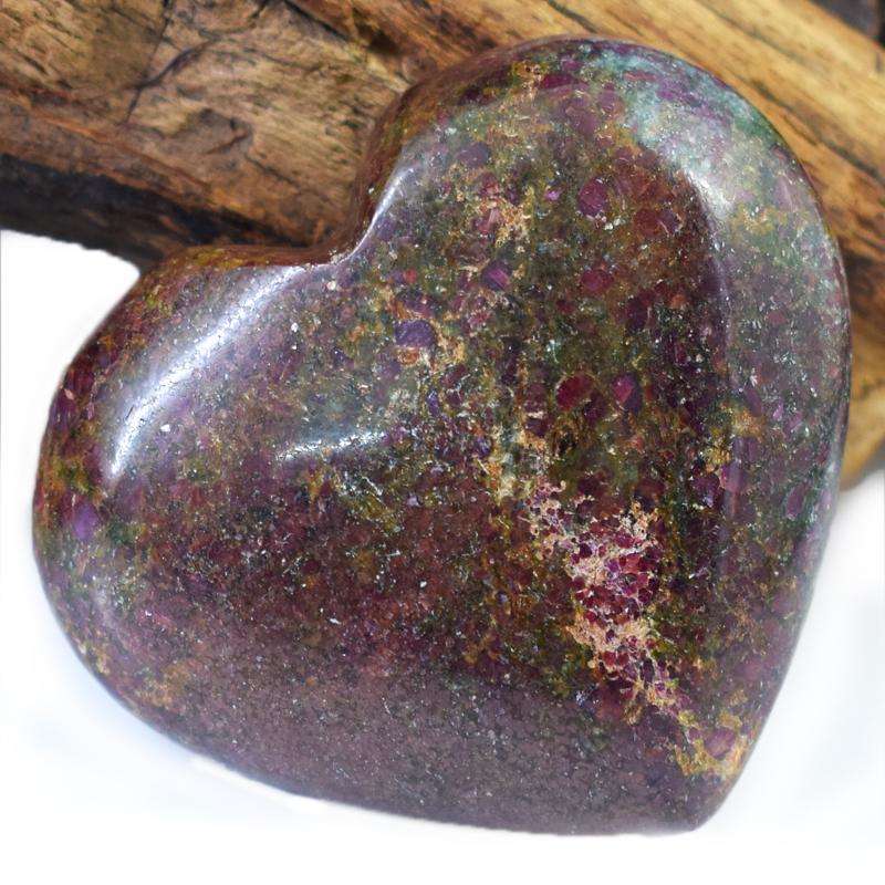 gemsmore:Hand Carved Ruby Zoisite Heart Shape Cabochon