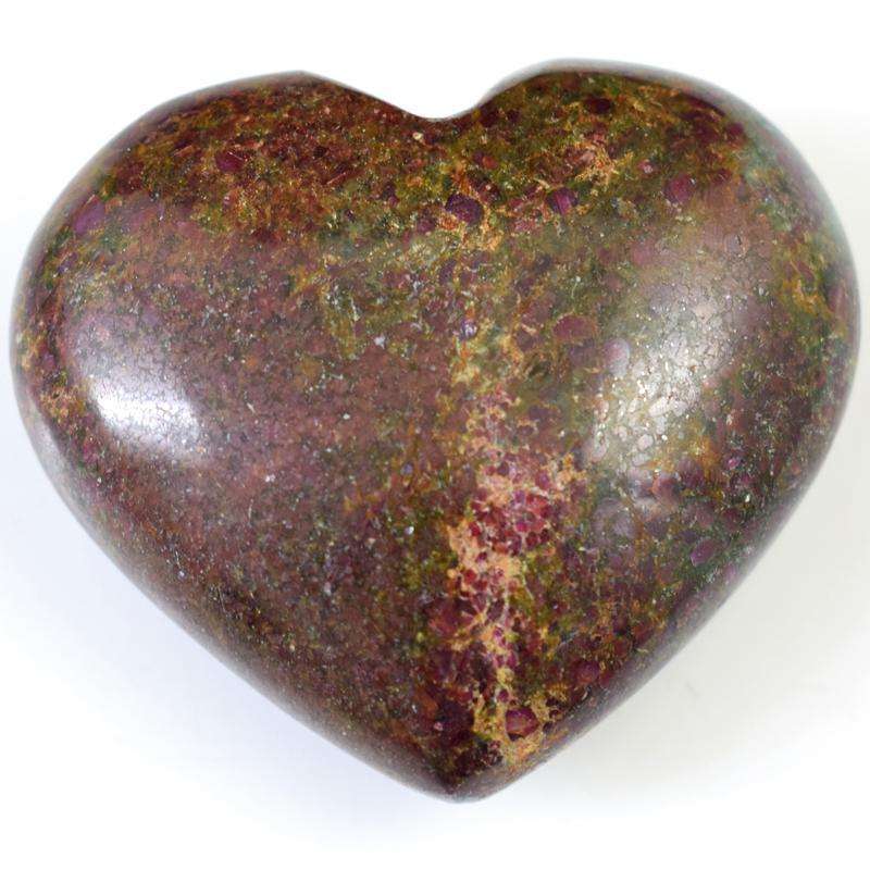 gemsmore:Hand Carved Ruby Zoisite Heart Shape Cabochon