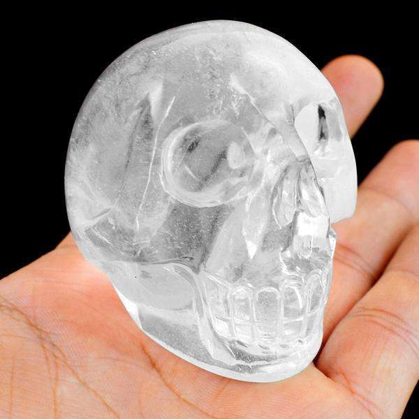 gemsmore:Hand Carved White Quartz Genuine Skull Gemstone
