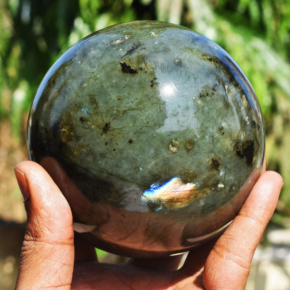 gemsmore:Massive Size Blue & Golden Flash Labradorite Carved Crystal Healing Sphere