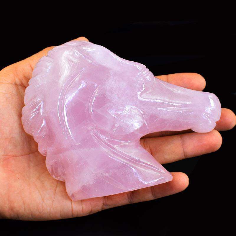 gemsmore:Massive Size Pink Rose Quartz Gemstone Carved Horse Bust