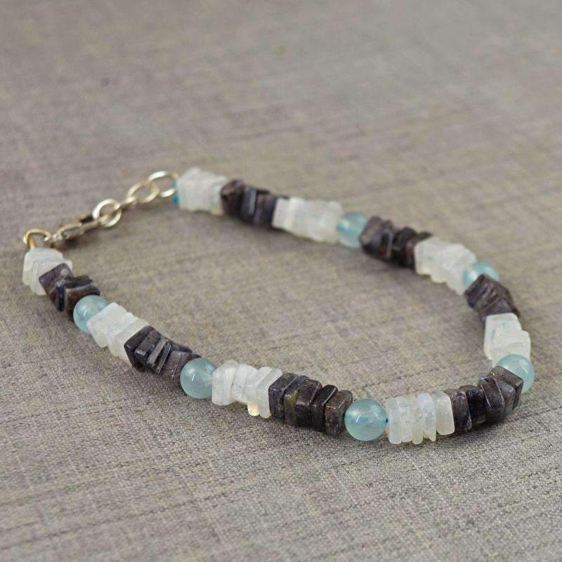 gemsmore:Moonstone & Iolite Bracelet - Natural Untreated Beads