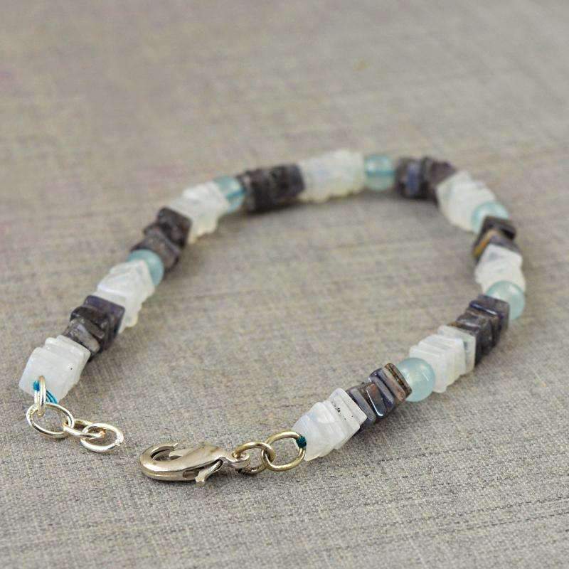 gemsmore:Moonstone & Iolite Bracelet - Natural Untreated Beads