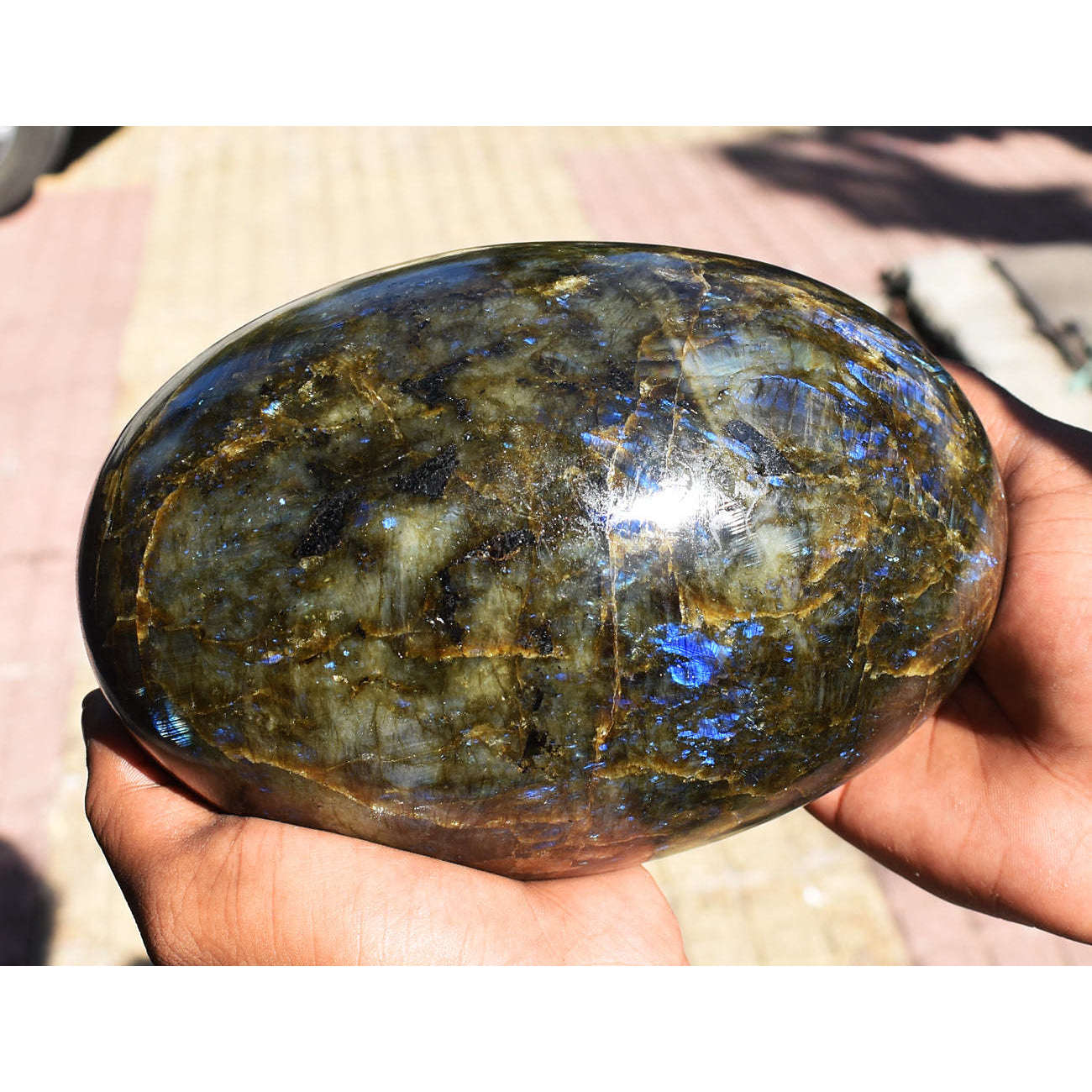 gemsmore:Museum Size Massive Flashy Labradorite Healing Carved Egg