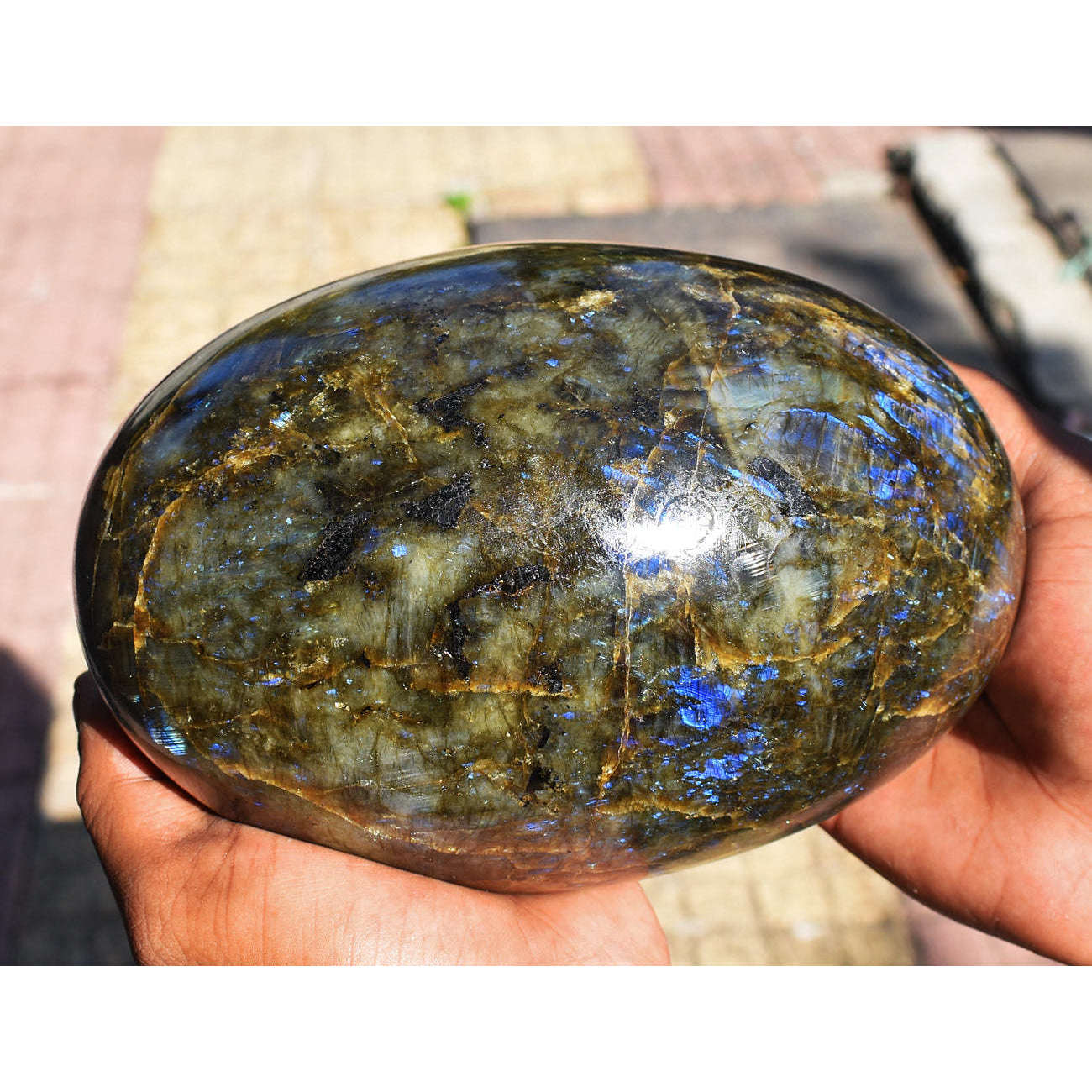 gemsmore:Museum Size Massive Flashy Labradorite Healing Carved Egg