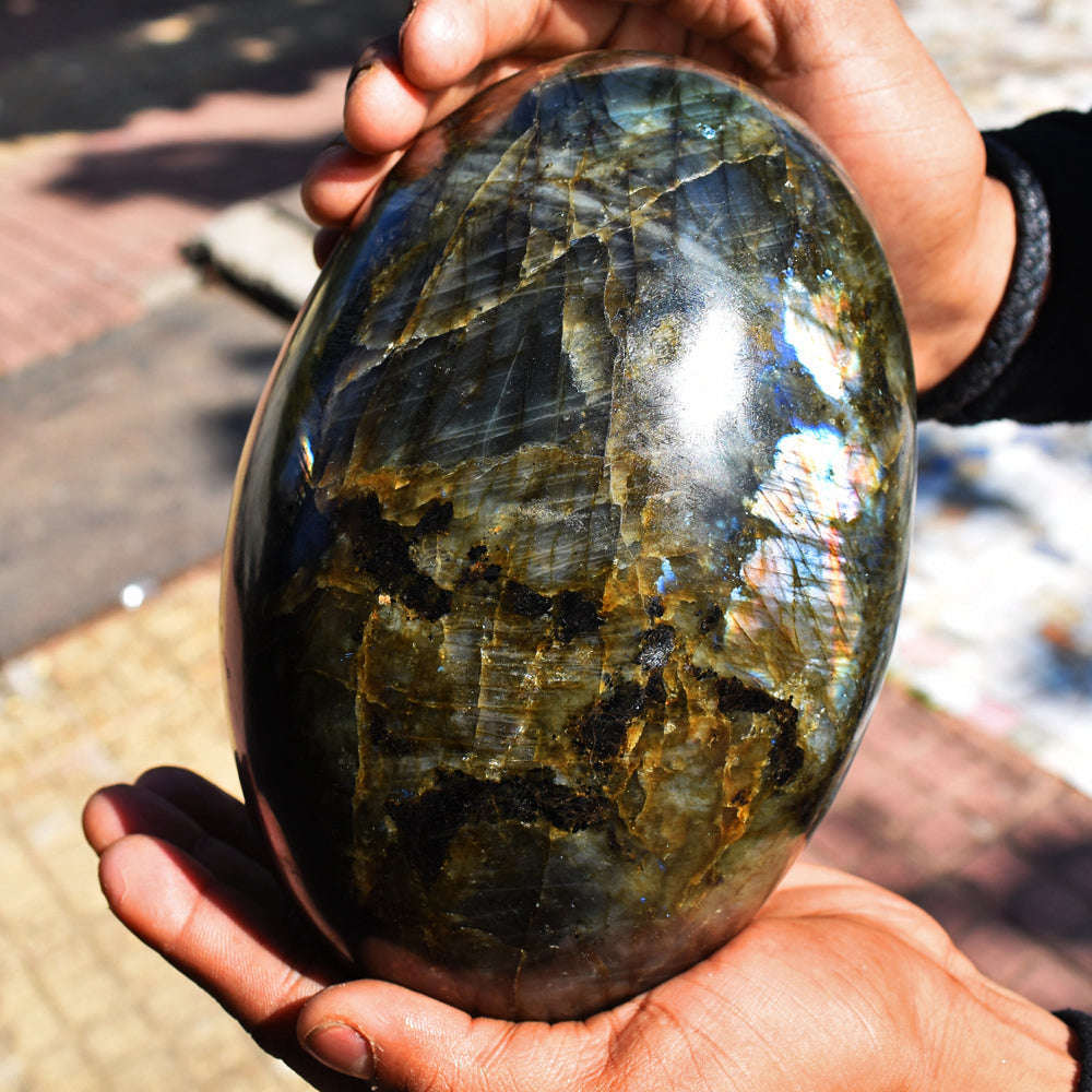 gemsmore:Museum Size Massive Flashy Labradorite Healing Carved Egg