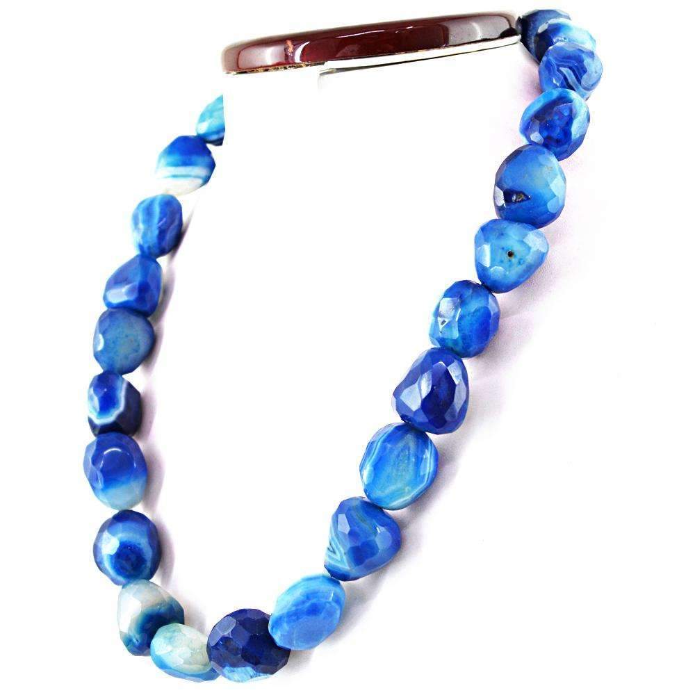 gemsmore:Natural 20 Inches Long Blue Onyx Necklace - Faceted Beads