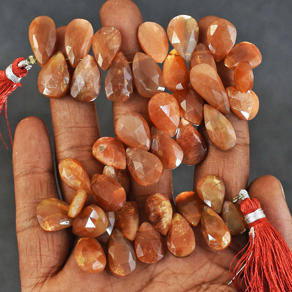 gemsmore:Natural 204 Carats 08 Inches Genuine Sunstone Faceted Beads Strand