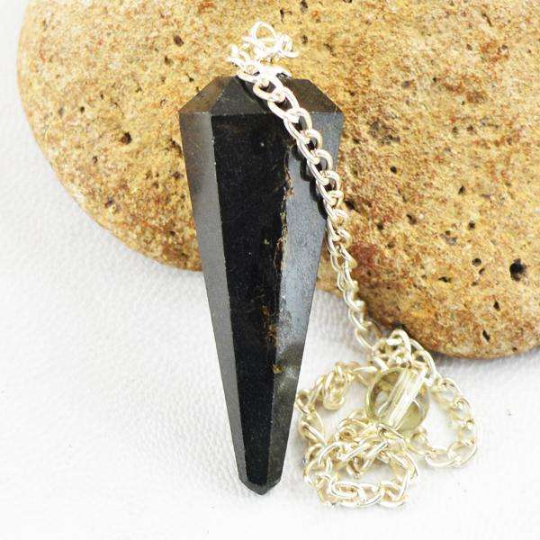 gemsmore:Natural Amazing Black Spinel Healing Point Pendulum