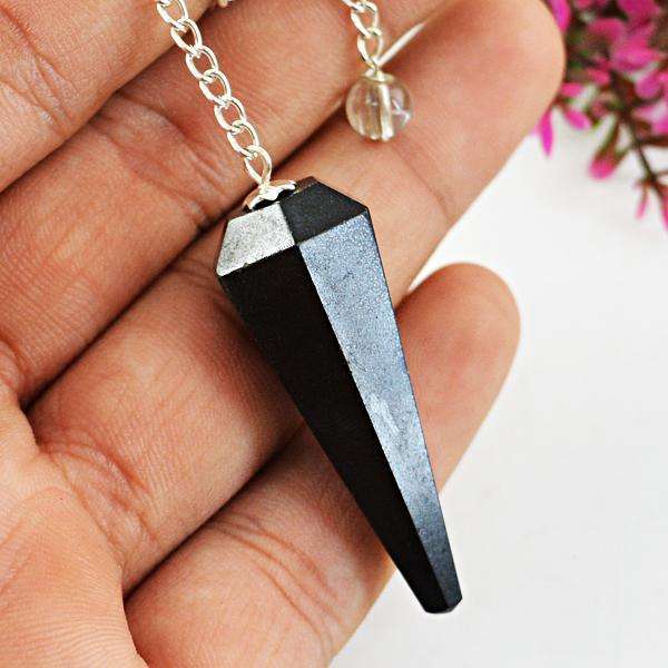 gemsmore:Natural Amazing Black Spinel Healing Point Pendulum