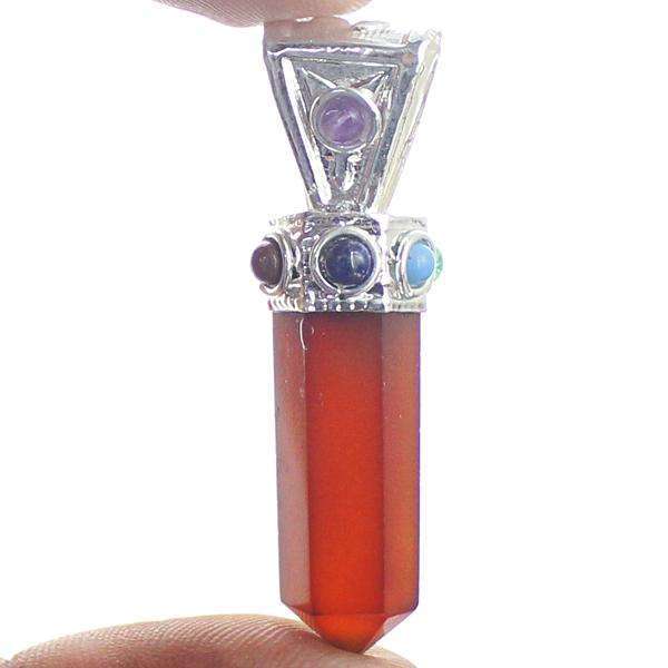 gemsmore:Natural Amazing Carnelian Seven Chakra Healing Point Pendant