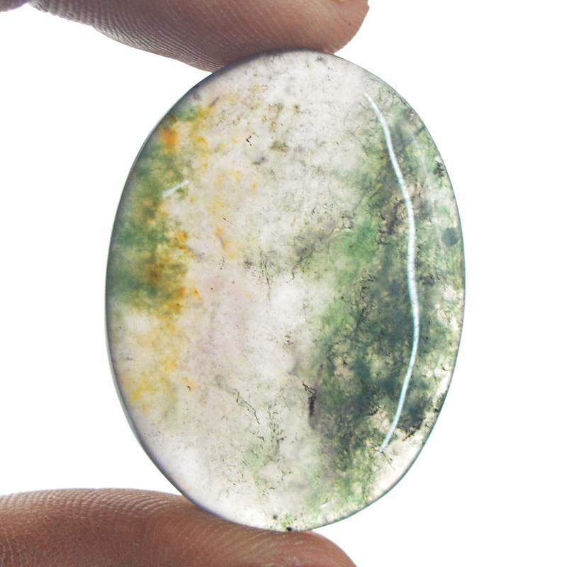 gemsmore:Natural Amazing Green Moss Agate Oval Shape Gemstone