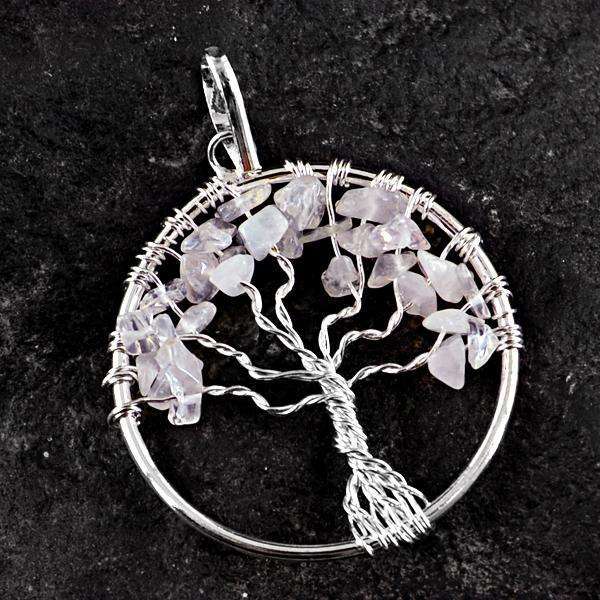 gemsmore:Natural Amazing Pink Rose Quartz Round Shape Healing Tree Pendant