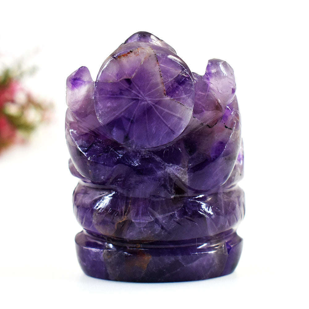 gemsmore:Natural Amethyst  Hand Carved Genuine Crystal Gemstone Carving Lord Ganesha