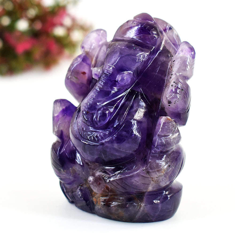 gemsmore:Natural Amethyst  Hand Carved Genuine Crystal Gemstone Carving Lord Ganesha