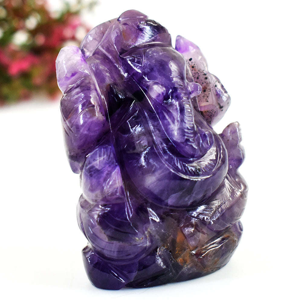 gemsmore:Natural Amethyst  Hand Carved Genuine Crystal Gemstone Carving Lord Ganesha