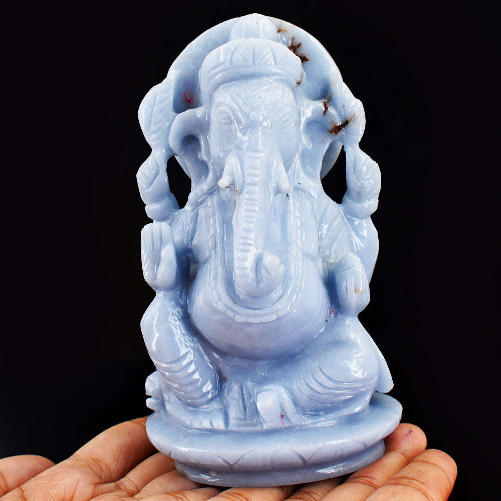 gemsmore:Natural  Angelite Hand Carved Genuine Crystal Gemstone Carving Lord Ganesha