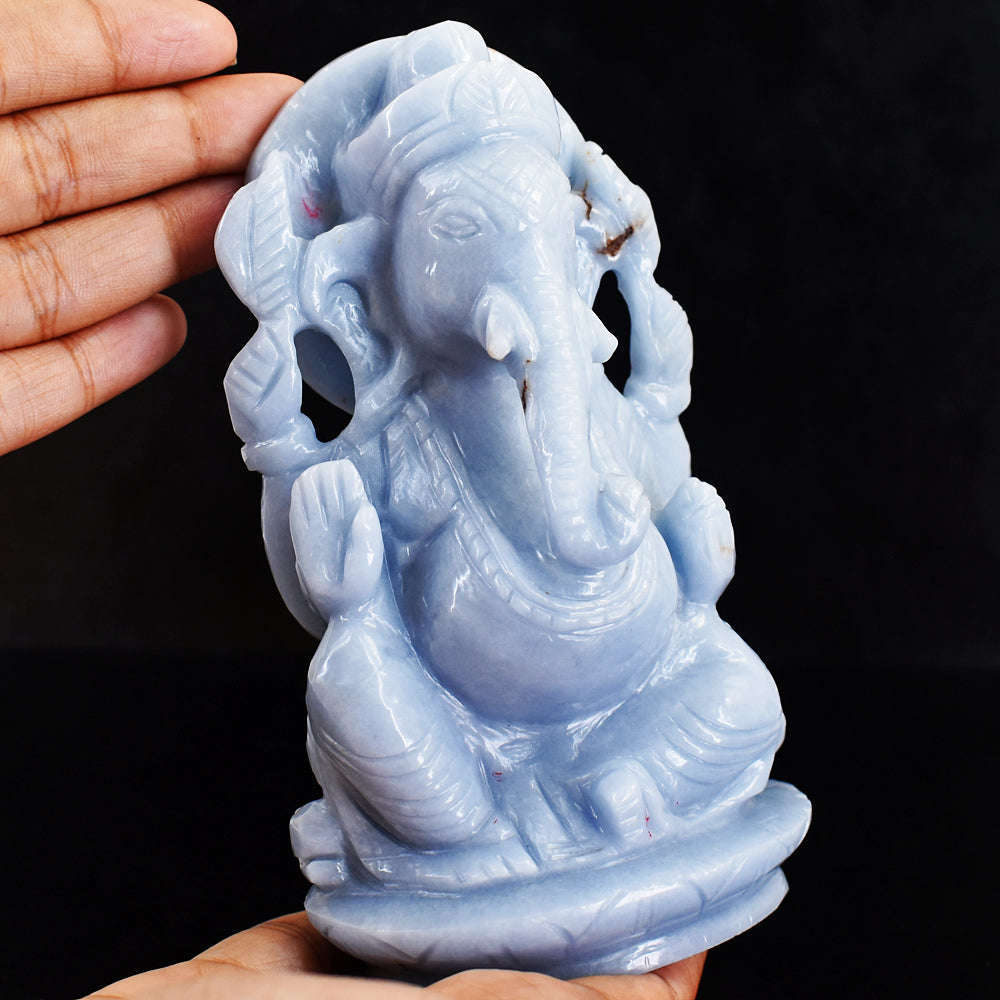 gemsmore:Natural  Angelite Hand Carved Genuine Crystal Gemstone Carving Lord Ganesha