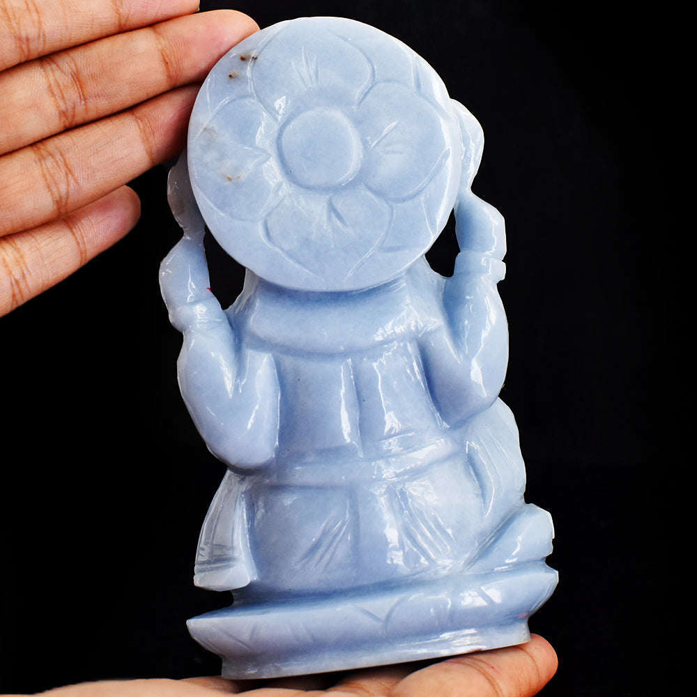 gemsmore:Natural  Angelite Hand Carved Genuine Crystal Gemstone Carving Lord Ganesha