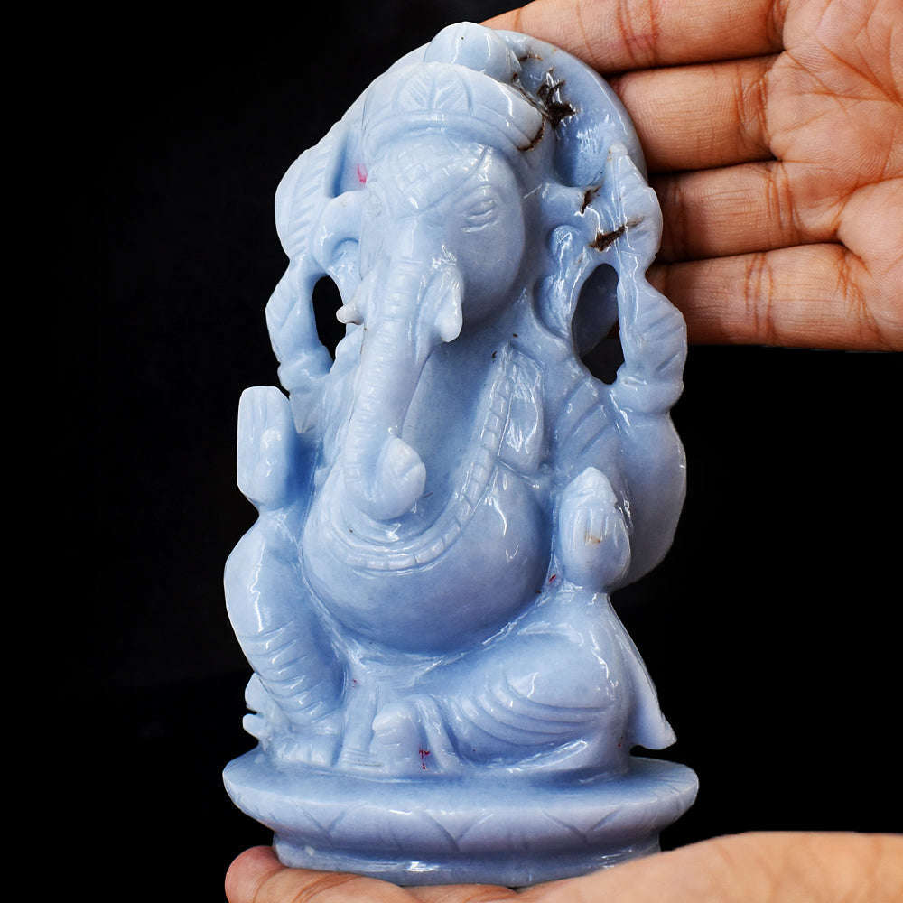 gemsmore:Natural  Angelite Hand Carved Genuine Crystal Gemstone Carving Lord Ganesha