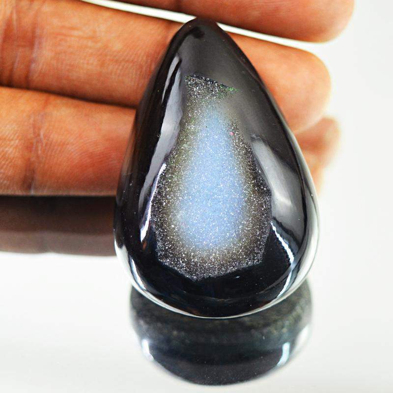 gemsmore:Natural Black Druzy Onyx Pear Shape Loose Gemstone