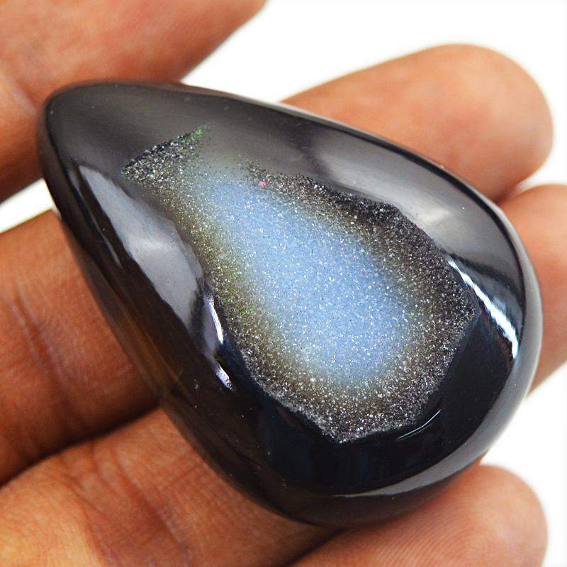 gemsmore:Natural Black Druzy Onyx Pear Shape Loose Gemstone