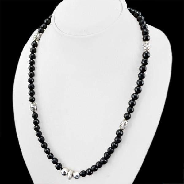 gemsmore:Natural Black Spinel Necklace Single Strand Untreated Round Beads