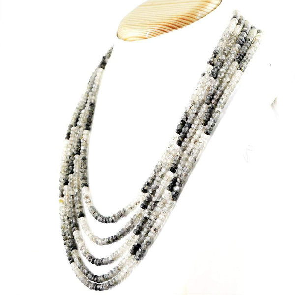 gemsmore:Natural Black & White Rutile Quartz Necklace Round Shape Beads