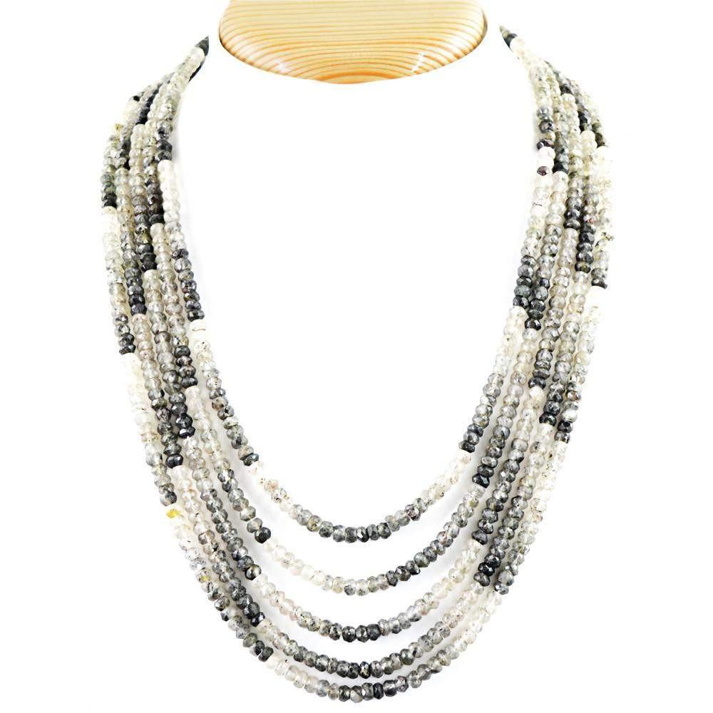 gemsmore:Natural Black & White Rutile Quartz Necklace Round Shape Beads