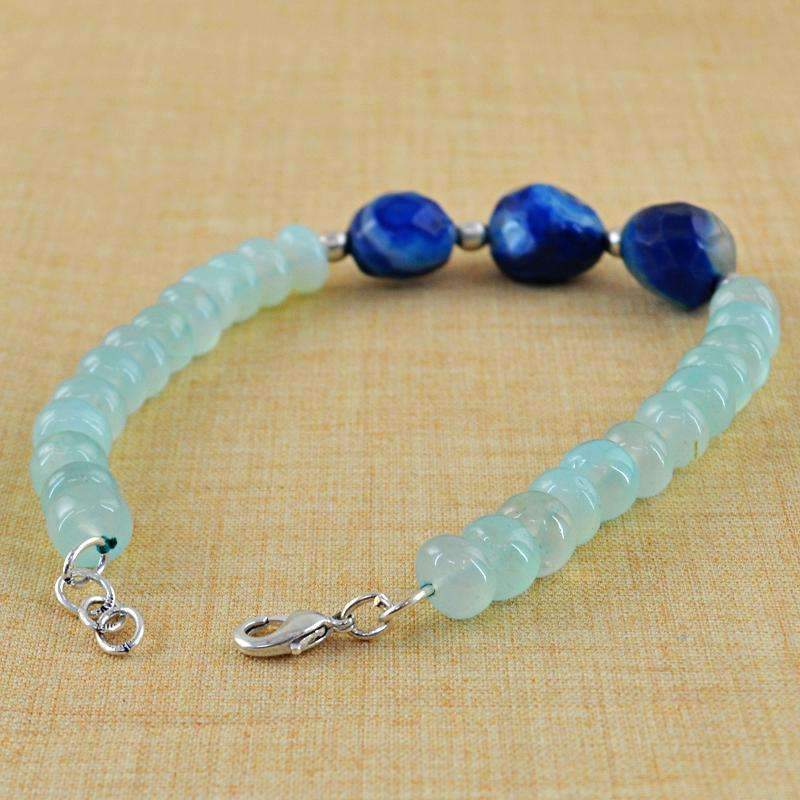 gemsmore:Natural Blue Chalcedony & Blue Onyx Bracelet Round Shape Faceted Beads