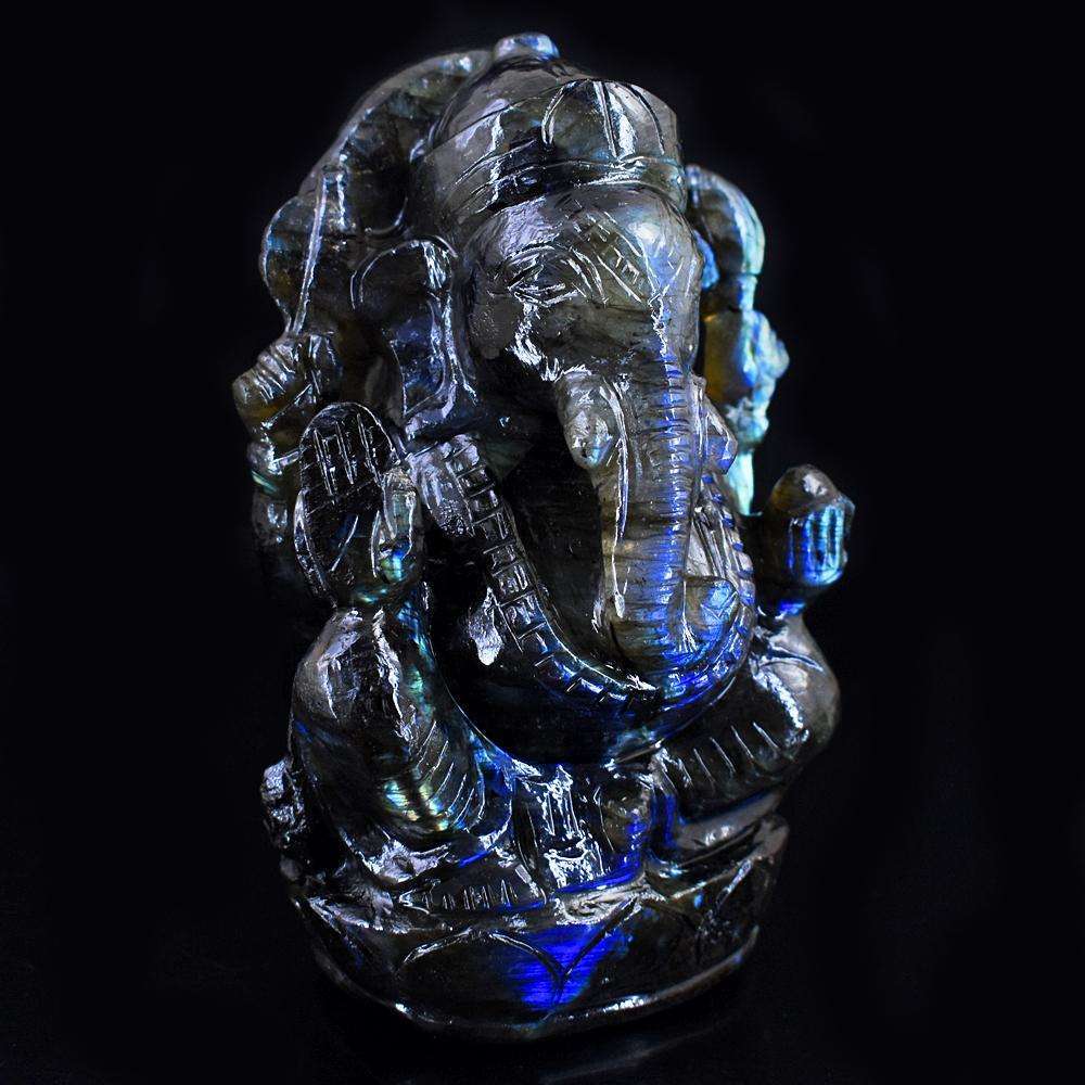 gemsmore:Natural Blue Flash Labradorite Hand Carved Lord Ganesha