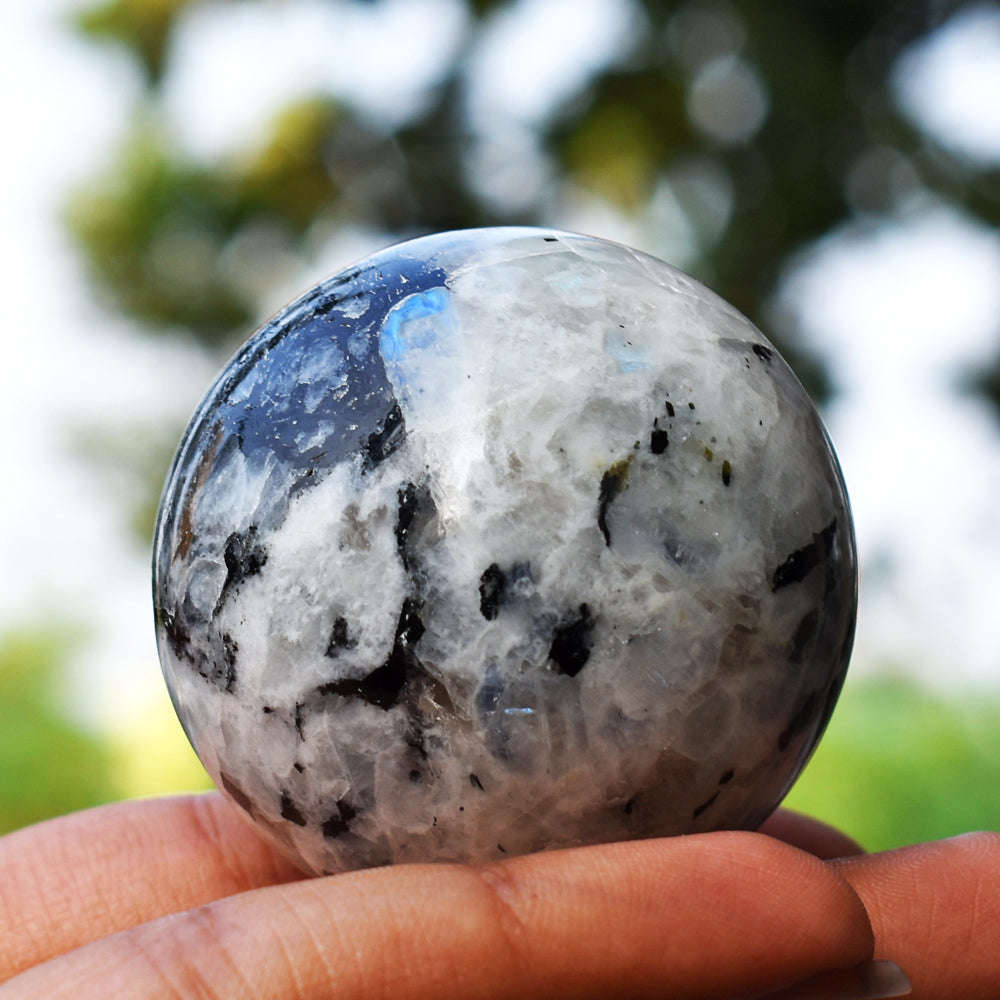 gemsmore:Natural Blue Flash Moonstone Hand Carved Healing Crystal Sphere